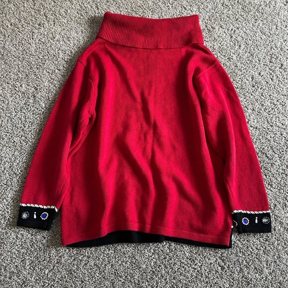 Victoria Jones Womens 1X Red Embellished Ugly Christmas Tree Sweater /Cowl Neck - Picture 10 of 11